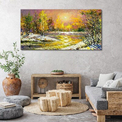 Tablou canvas Râul de aur în pădurea de toamnă