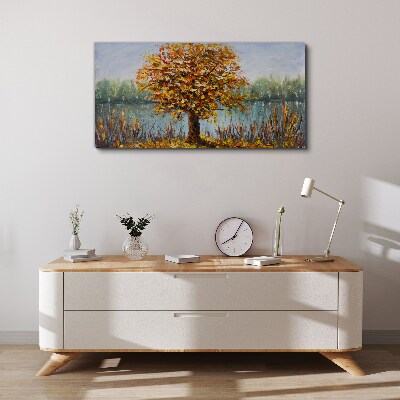 Tablou canvas Toamna de aur la iaz
