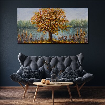 Tablou canvas Lacul Copaci Frunze de Toamnă