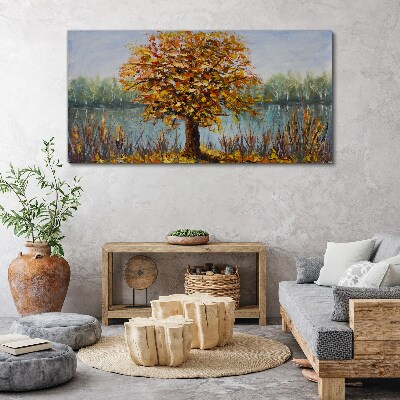 Tablou canvas Toamna de aur la iaz