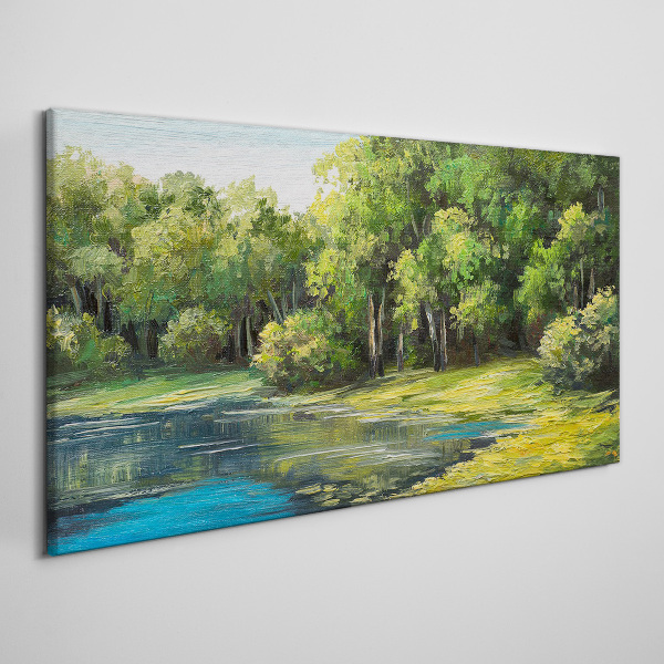 Tablou canvas pădure lac tufe natura