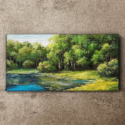 Tablou canvas pădure lac tufe natura