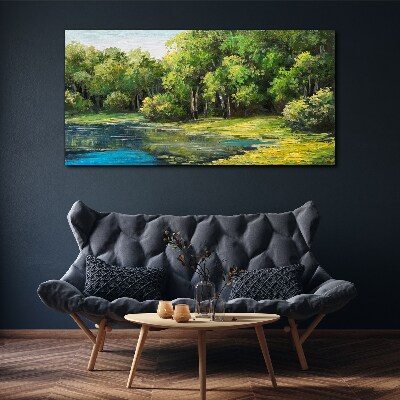 Tablou canvas pădure lac tufe natura