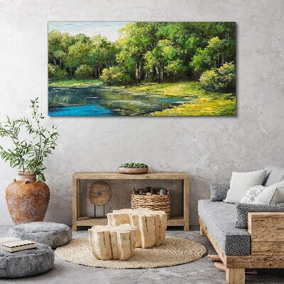 Tablou canvas pădure lac tufe natura