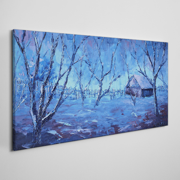 Tablou canvas Peisaj de iarnă cu o cabană
