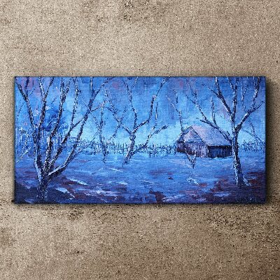 Tablou canvas Peisaj de iarnă cu o cabană