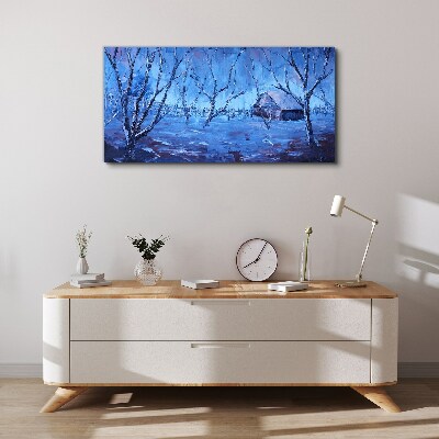 Tablou canvas Peisaj de iarnă cu o cabană