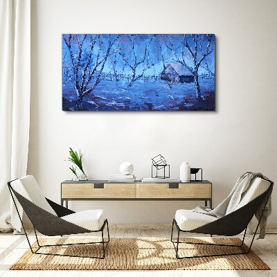 Tablou canvas Peisaj de iarnă cu o cabană