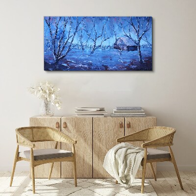 Tablou canvas Peisaj de iarnă cu o cabană