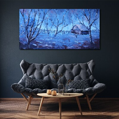 Tablou canvas Peisaj de iarnă cu o cabană
