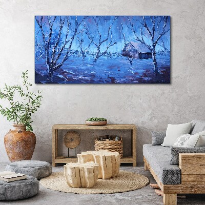 Tablou canvas Peisaj de iarnă cu o cabană