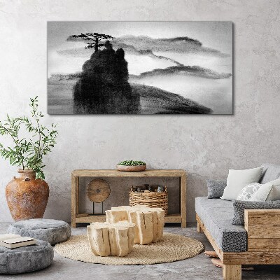 Tablou canvas Un copac singuratic pe un munte stâncos