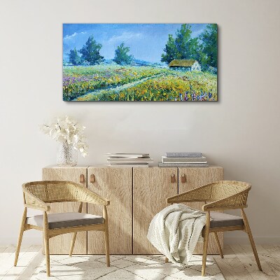 Tablou canvas Peisaj de vară cu o casă în câmp