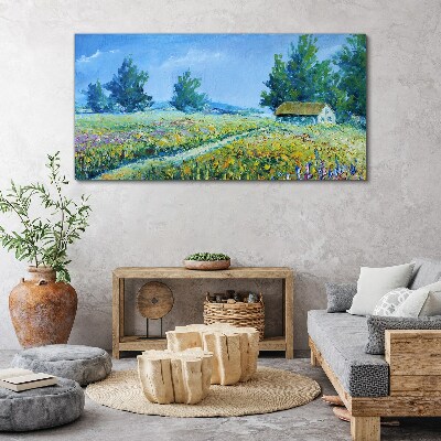 Tablou canvas Peisaj de vară cu o casă în câmp