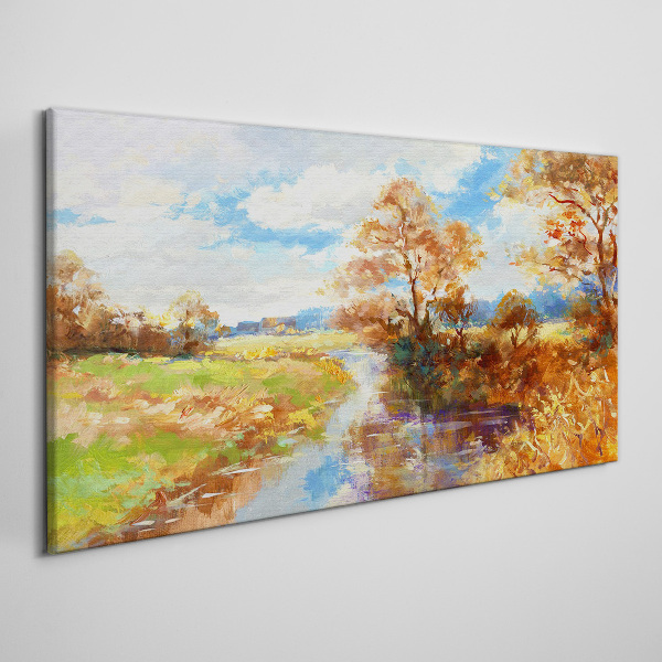 Tablou canvas Peisaj de toamnă lângă râu