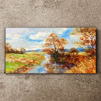 Tablou canvas Peisaj de toamnă lângă râu