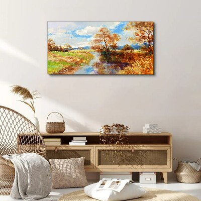 Tablou canvas Peisaj de toamnă lângă râu