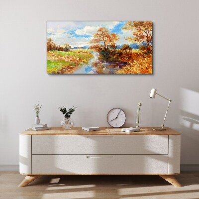Tablou canvas Peisaj de toamnă lângă râu