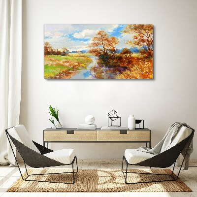 Tablou canvas Peisaj de toamnă lângă râu