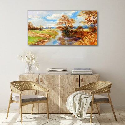 Tablou canvas Peisaj de toamnă lângă râu