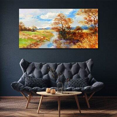 Tablou canvas Peisaj de toamnă lângă râu