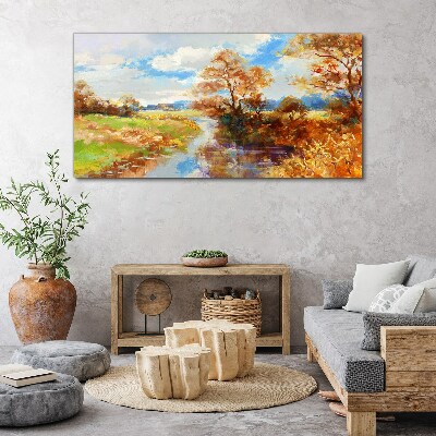 Tablou canvas Peisaj de toamnă lângă râu