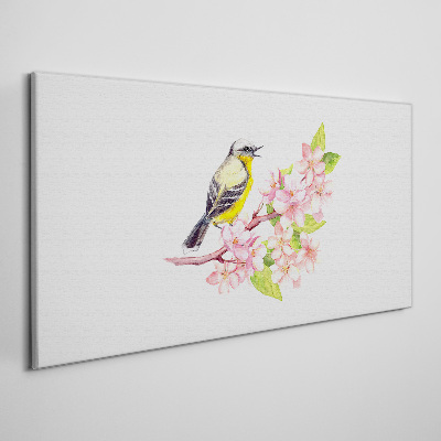 Tablou canvas Pasăre pe o ramură cu flori