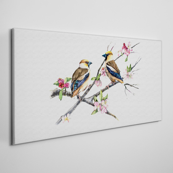 Tablou canvas Păsări pe o ramură printre flori