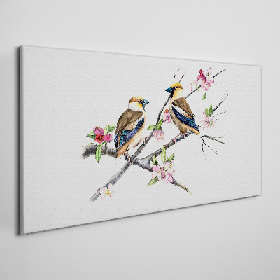 Tablou canvas Păsări pe o ramură printre flori