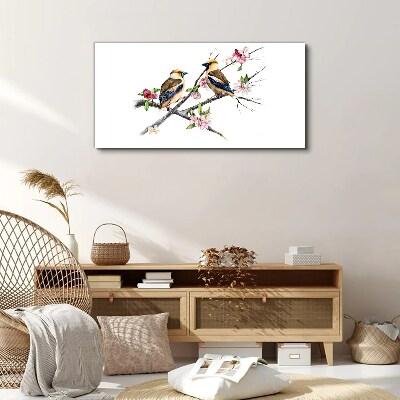 Tablou canvas Păsări pe o ramură printre flori