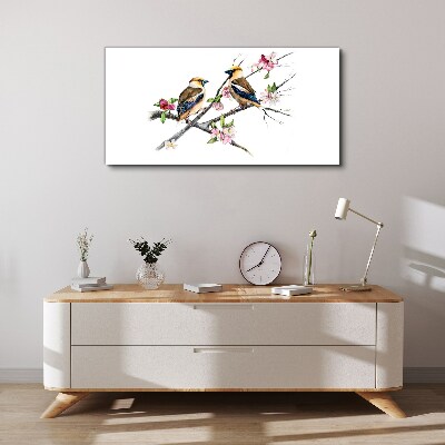 Tablou canvas Păsări pe o ramură printre flori