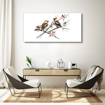 Tablou canvas Păsări pe o ramură printre flori