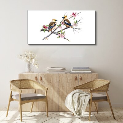 Tablou canvas Păsări pe o ramură printre flori