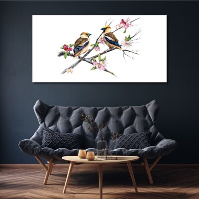 Tablou canvas Păsări pe o ramură printre flori