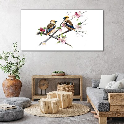 Tablou canvas Păsări pe o ramură printre flori