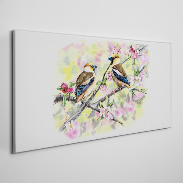 Tablou canvas Păsări pe o ramură cu flori
