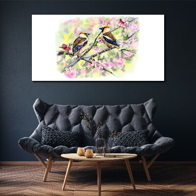 Tablou canvas Păsări pe o ramură cu flori