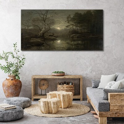 Tablou canvas lună copaci natura râu