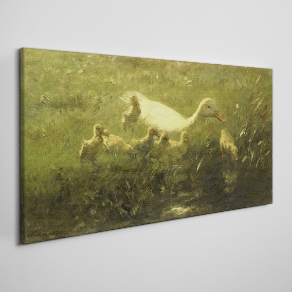 Tablou canvas Rață cu pui în iarbă