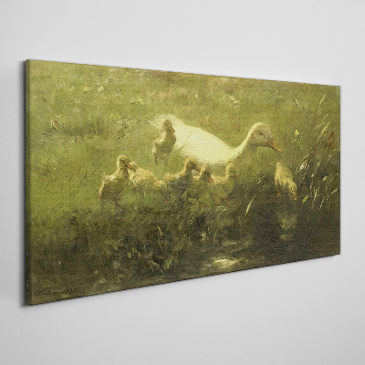 Tablou canvas Rață cu pui în iarbă