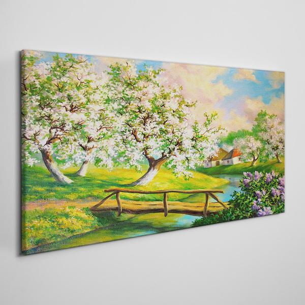 Tablou canvas Peisaj de primăvară cu un pod