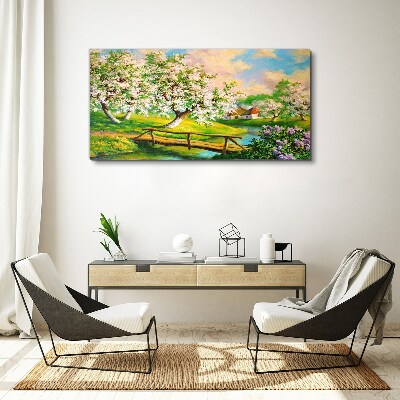 Tablou canvas Peisaj de primăvară cu un pod