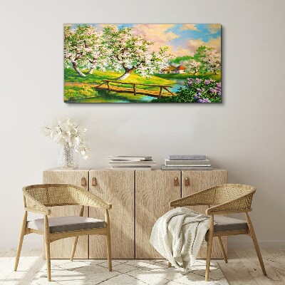 Tablou canvas Peisaj de primăvară cu un pod