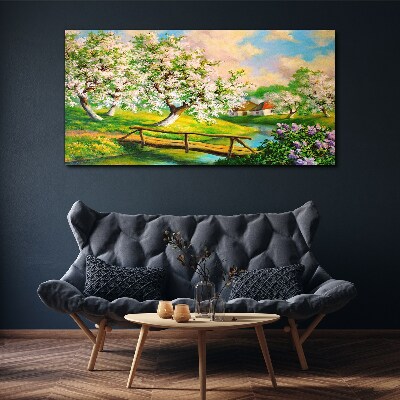 Tablou canvas Peisaj de primăvară cu un pod