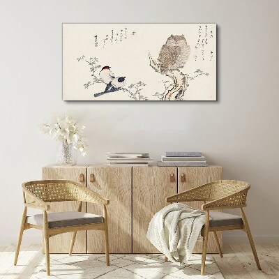 Tablou canvas Păsări și o bufniță pe o ramură