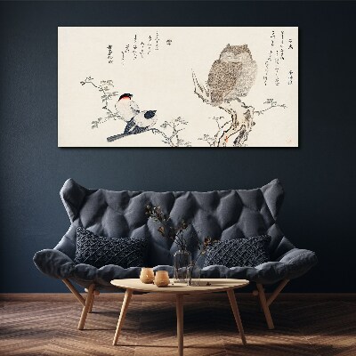 Tablou canvas Păsări și o bufniță pe o ramură