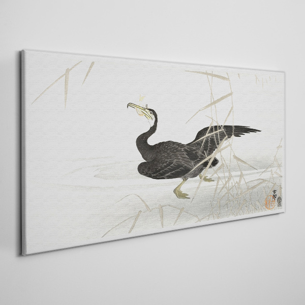 Tablou canvas Cormoran negru printre stuf