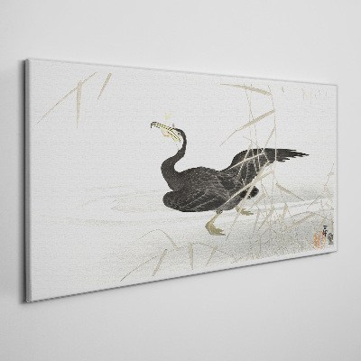 Tablou canvas Cormoran negru printre stuf