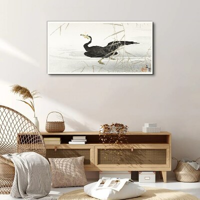 Tablou canvas Cormoran negru printre stuf