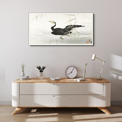 Tablou canvas Cormoran negru printre stuf